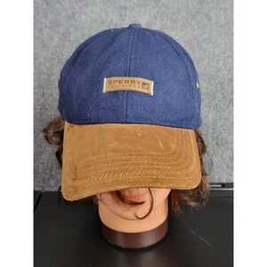 Sperry Top-Sider Wool Blend Baseball Cap Leather Bill OSFM Blue Brown Casualwear